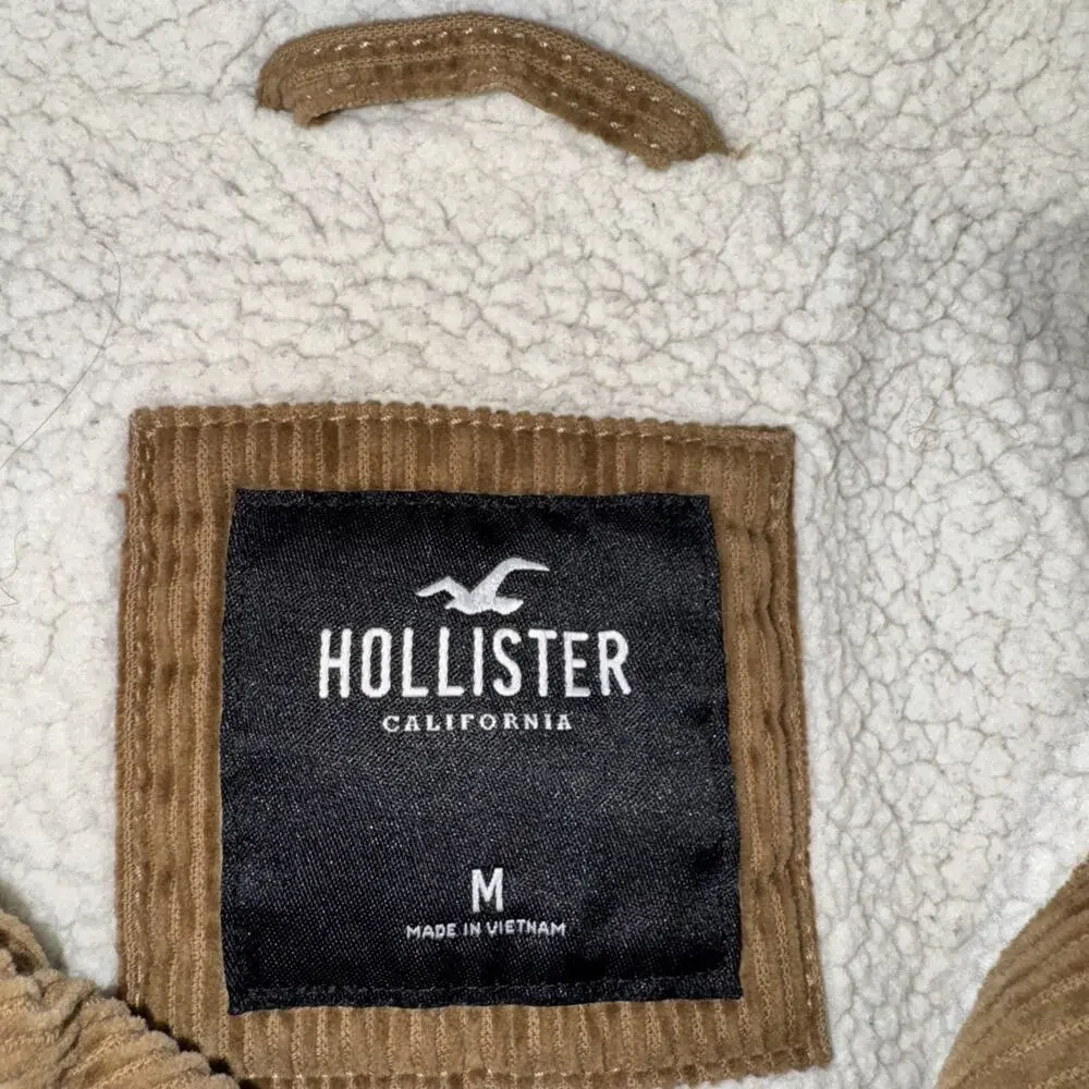 Hollister Button-Up Sherpa Lined Corduroy Trucker Jacket Beige Mens M 70s 90s